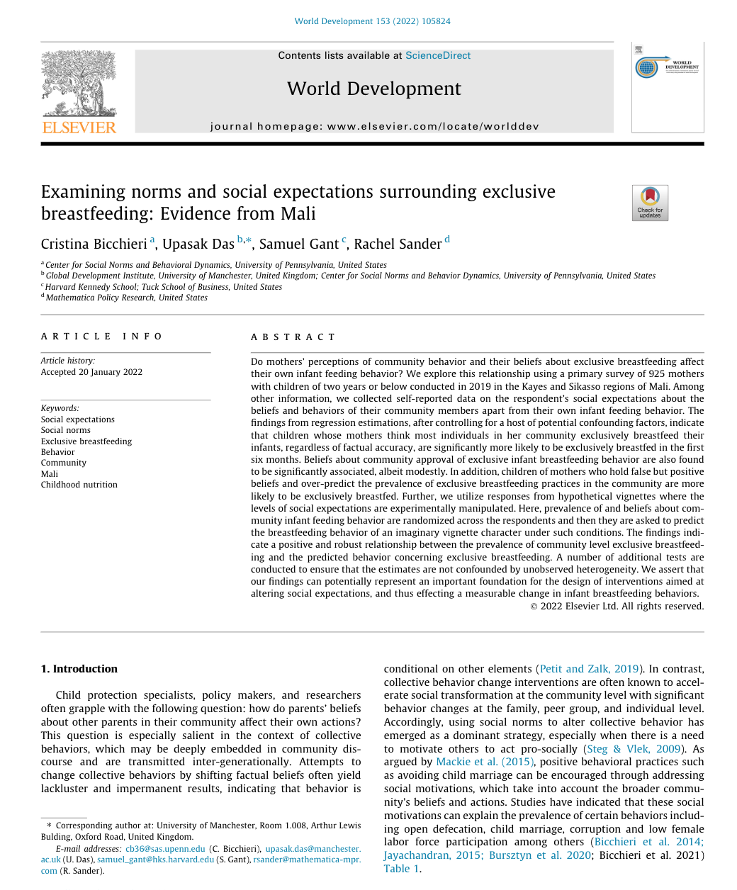 Examining norms and social expectations surrounding exclusive breastfeeding: Evidence from Mali